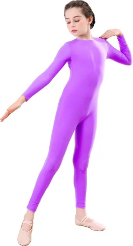 Vista 11 de Unitardo de cuerpo entero con manga larga para niñas, de una pieza, para gimnasia y baile, de licra, para niños Negro