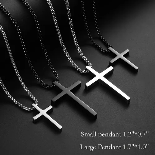 Vista 3 de 2 collares de cruz para hombre, acero inoxidable, cadena con colgante de cruz de acero inoxidable, regalos de joyería para hombres, mujeres, niños