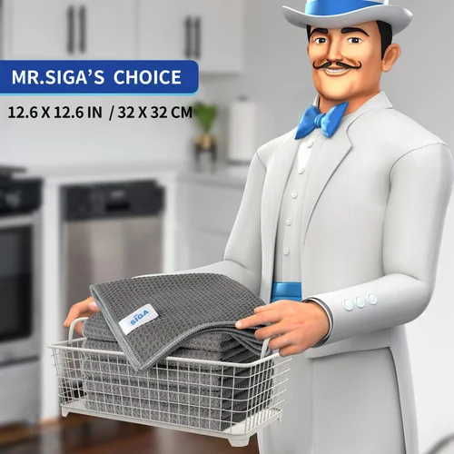 Vista 2 de MR.SIGA Paños de limpieza con patrón de gofres, paños de limpieza de microfibra absorbentes reutilizables, toallas de cocina de microfibra sin Gris