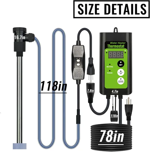 Vista 4 de Calentador de agua sumergible de 1800 W para bañera de hidromasaje y piscina, portátil, con control de temperatura y protección contra fugas GFCI