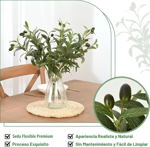 Vista 4 de Waipfaru Ramas de olivo artificiales para jarrones, ramas de olivo con aceitunas realistas, tallos de vegetación artificial para centros de mesa