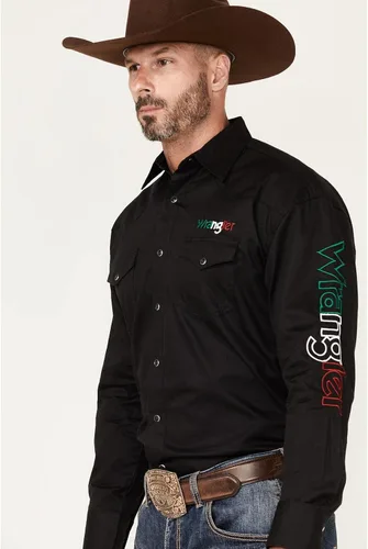 Vista 3 de Wrangler Camisa Western con logotipo de México para hombre Negro L