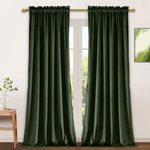 Vista 100 de JIUZHEN Cortinas de terciopelo beige de 63 pulgadas de ancho x 63 pulgadas de largo, cortinas de terciopelo retro suaves con bolsillo para barra