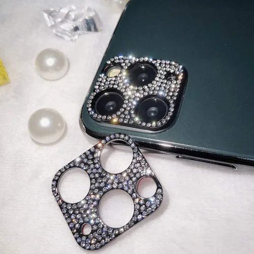Vista 8 de Paquete de 2 protectores de lente de cámara con purpurina compatibles con iPhone 11 de metal con diamantes brillantes para lente de cámara (negro)