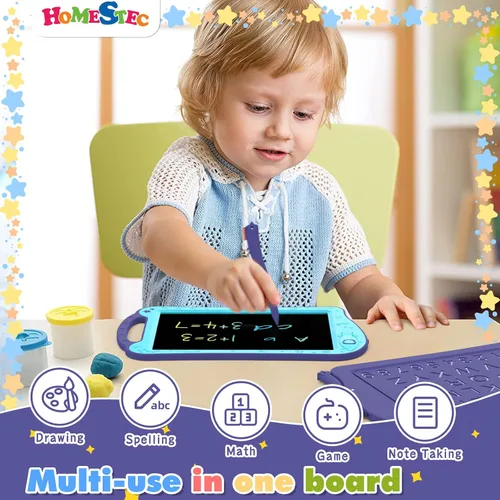 Vista 3 de [Certificado por ClimatePartner] HOMESTEC Astrodraw - Bloc de dibujo LCD colorido para niños, tablero de garabatos para niños de 3, 4, 5, 6 años