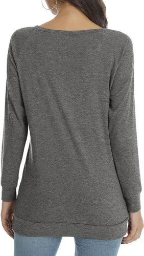 Vista 3 de POPYOUNG Blusa casual de manga larga para mujer para otoño e invierno con cuello redondo