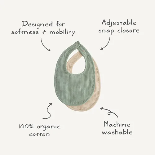 Vista 2 de mushie Babero de muselina para bebé, algodón suave para goteos, babas y alimentaciones infantiles, ajuste ajustable, paquete de 2