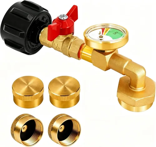 Vista 8 de Adaptador de recarga de propano para tanques de 1 libra, adaptador de codo de recarga de propano con válvula y manómetro, adaptador de propano