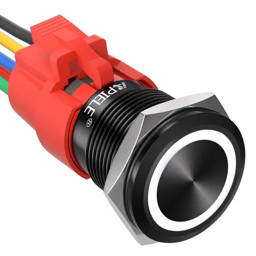 Vista 14 de APIELE Interruptor de botón de bloqueo de 0.748 in, 12 V CC, anillo de halo de ojo de ángel LED de 0.74 pulgadas, 1NO1NC SPDT con enchufe de cable