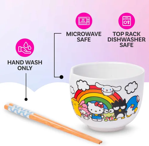 Vista 108 de Silver Buffalo Hello Kitty y sus amigos Chococat - Tazón de cerámica para ramen y arroz con palillos, patrón a cuadros, apto para microondas, 20