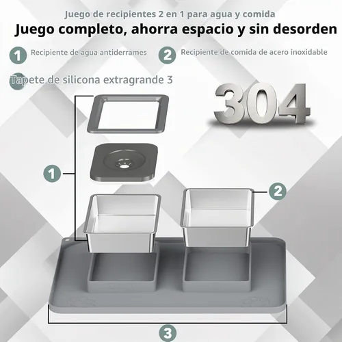 Vista 6 de UPSKY Juego de cuencos para perros PET, cuenco de agua y comida para perros Gris