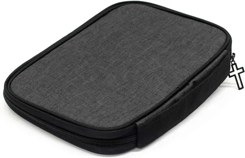 Vista 4 de Funda para Biblia de poliéster reforzado gris y azul con asa, Thinline, Gris y azul