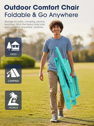 Vista 9 de Silla plegable ajustable KINGYES Adirondack, sillas reclinables Adirondack de 3 posiciones con portavasos, Adirondack de HDPE resistente a