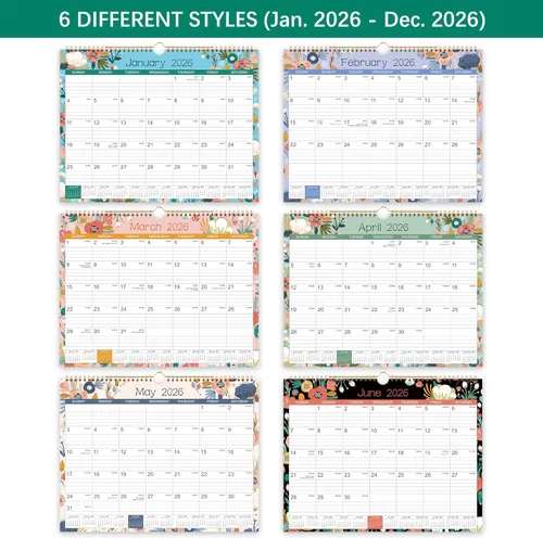 Vista 4 de Calendario 2026, Calendario de pared de 12 meses desde enero de 2026 hasta diciembre de 2026, 14.8 x 11.4 pulgadas, mensual con fecha juliana