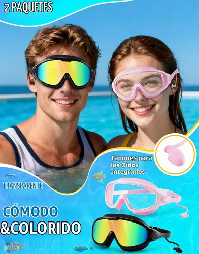Vista 2 de WIN.MAX Paquete de 2 gafas de natación antiniebla, anti rayos UV, visión transparente para hombres, mujeres, niños y niñas, gafas de natación