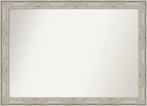 Vista 148 de Amanti Art Espejo de baño plateado para sobre el fregadero, 28 x 37 pulgadas, elegante espejo rectangular de peltre cepillado, marco de madera