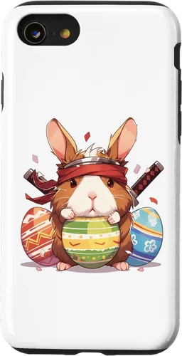 Vista 13 de iPhone 15 Colorful Easter Eggs Hunt Ninja Guinea Pig With Bunny Ears Case