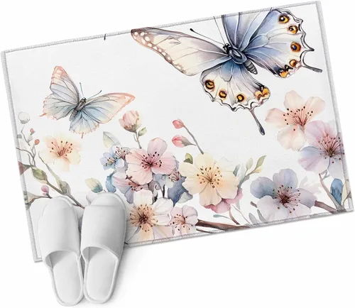 Vista 9 de Small Area Rugs 2x3 Ft, Spring Flowers Non-Slip Area Rugs for Living Room Bedroom Entryway, Watercolor Botanical Floral Butterfly Washable Carpet