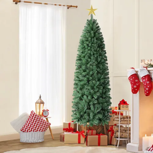 Vista 3 de Yaheetech Árbol de Navidad artificial de abeto Kingswood sin luz, de 6 pies, árbol de Navidad delgado con bisagras con 814 puntas de ramas y soporte