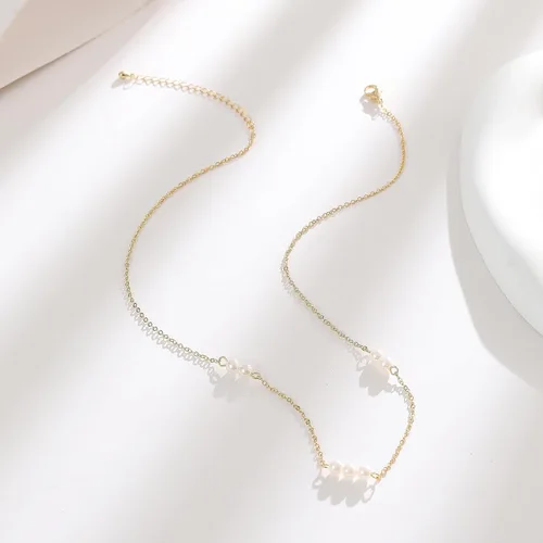 Vista 4 de Collner Delicado collar de perlas chapado en oro de 14 quilates, bonito collar de perlas individuales elegante gargantilla de perlas pequeñas