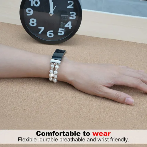 Vista 4 de Compatible con Fitbit Inspire HR/Inspire 2 & Inspire Bandas para mujer, elástica hecha a mano, pulsera de perlas de moda para Inspire Hr/Inspire 2