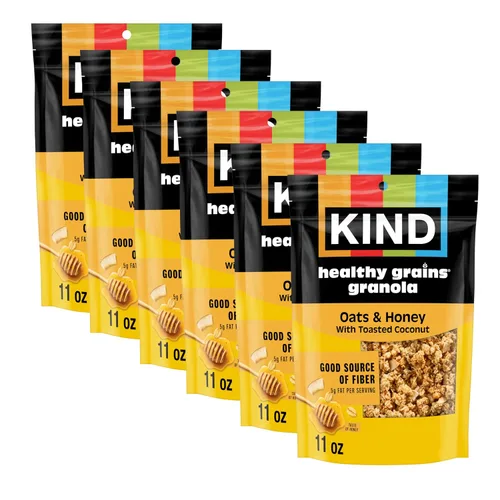 Vista 27 de KIND HEALTHY GRAINS Granola, snack saludable, granola de vainilla y arándanos con semillas de lino, mezcla de aperitivos, 3 unidades, 33 onzas