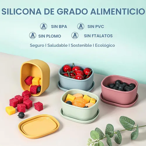Vista 7 de 4 recipientes de silicona de 7 onzas para niños, pequeños recipientes de alimentos con tapas, contenedor de frutas para el almuerzo, contenedor