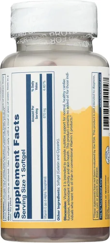 Vista 4 de SOLARAY Cápsulas de cápsulas blandas de vitamina E de 1000 UI, 670 mg - d Alfa tocoferol Vitamina E Suplementos - Salud de la piel, función cardíaca
