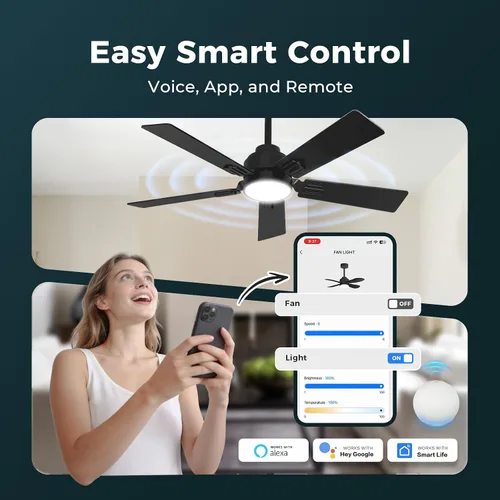 Vista 2 de Ventilador de techo inteligente negro de 42 pulgadas con luces LED Alexa