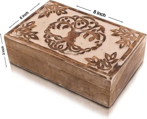 Vista 4 de Grandes regalos de cumpleaños, joyero de madera decorativo hecho a mano, organizador de joyas tallado en árbol de la vida, caja de recuerdos, caja