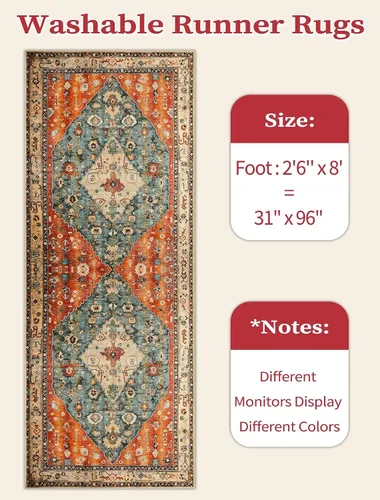 Vista 468 de SERISSA - Tapetes florales vintage, antideslizante, lavable, pequeño, ultrasuave, bohemio, de pelo bajo, para entrada, interiores, habitación
