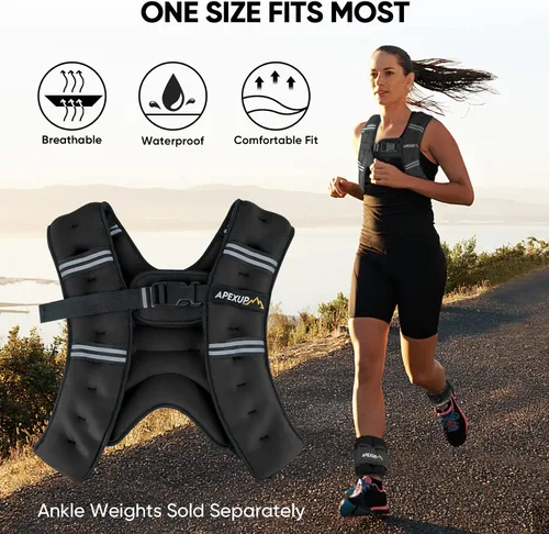 Vista 5 de APEXUP - Chaleco con peso de 5, 10, 15, 20, 25 y 30 libras para hombre y mujer, con rayas reflectantes, equipo para entrenamiento de fuerza y correr