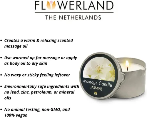 Vista 3 de FLOWERLAND Vela de aceite de masaje de jazmín, aceite de masaje hidratante para spa en casa, aceites de masaje corporal lujosos e hidratantes