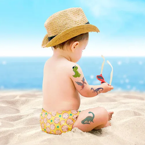 Vista 6 de Tatuajes temporales de dinosaurios con purpurina para niños y niños, 12 hojas de tatuajes de dinosaurio con purpurina para niños y niños