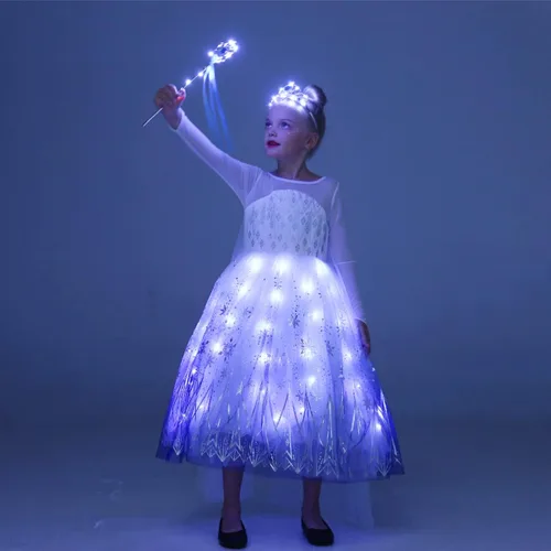 Vista 4 de QooGoo Vestido de princesa para niñas, con luz LED, vestidos elegantes
