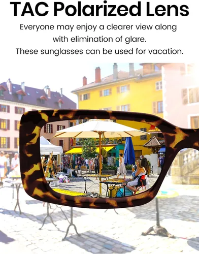 Vista 4 de Veda Tinda Vision Lentes de sol rectangulares para mujer y hombre, modernos años 90, estilo retro, cuadrados, TAC, polarizados, protección UV