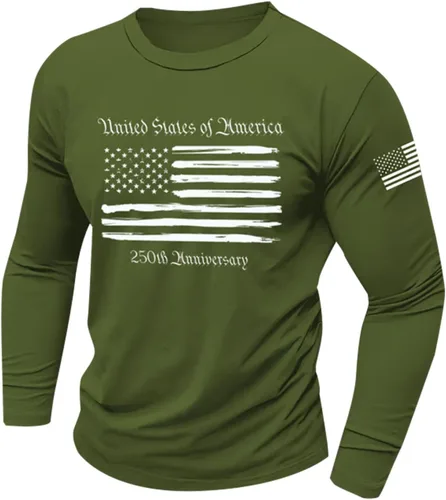 Vista 9 de GOKKILRW 250th Anniversary - Camiseta de manga larga para hombre, cuello redondo, elástica, vintage, ajuste muscular, camiseta deportiva
