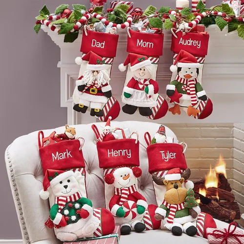 Vista 4 de Let's Make Memories - Medias navideñas personalizadas para la familia - Bordadas - De felpa 3D - Decoración navideña - 8"x18" - Familia bastón