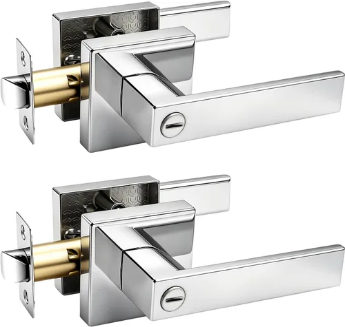 Vista 15 de Gobrico 1 paquete de manijas cuadradas de privacidad para puerta en acabado negro mate, manijas interiores sin llave, reversibles para puertas