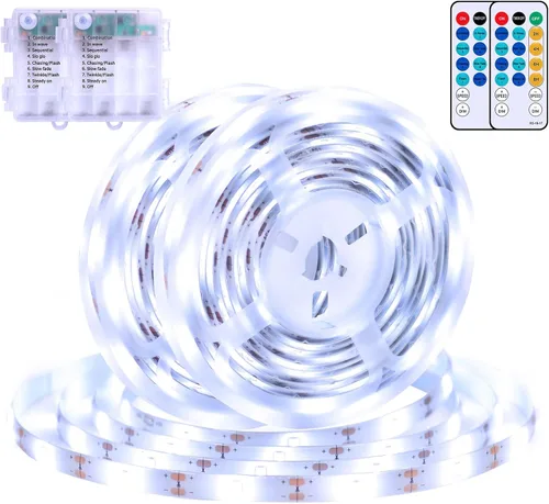 Vista 9 de echosari 2 piezas de tiras de luces que funcionan con pilas, 9.8 pies 90 luces LED autoadhesivas con control remoto y temporizador, tira de luz