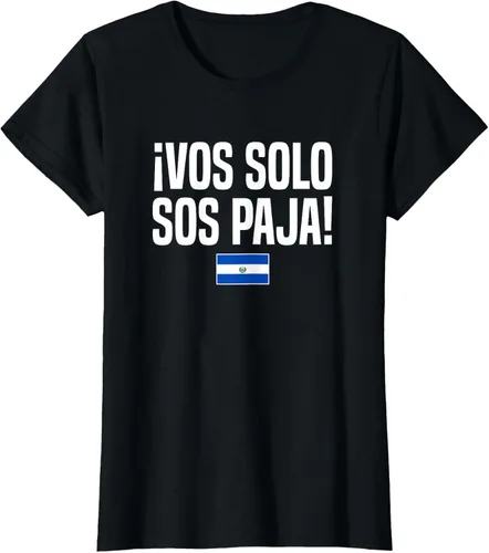 Vista 47 de Camiseta Vos Solo Sos Paja Salvadoran Slang Bandera de El Salvador, Negro