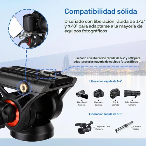 Vista 5 de COMAN - Trípode de video, trípode profesional resistente de 74 pulgadas con placa de liberación rápida y cabezal de fluido de 360°, soporte