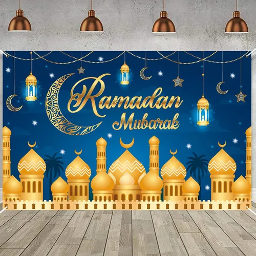 Vista 5 de Decoraciones de Ramadán para el hogar - 71 x 44 en Ramadán Banner Mubarak Mesa Mubarak Signo Telón de fondo Favores Colgantes Decoraciones