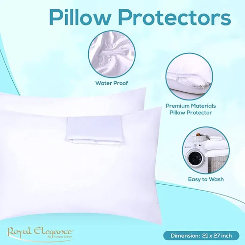 Vista 2 de Elaine Karen Paquete de 2 protectores de almohada de vinilo – Fundas de almohada con cremallera de tamaño estándar – 100% impermeables, a prueba