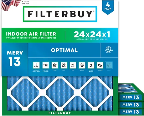 Vista 50 de Filterbuy Filtro de aire MERV 13 de 8 x 14 x 1 pulgadas, protección óptima contra el humo y la alergia (paquete de 4), filtros electrostáticos