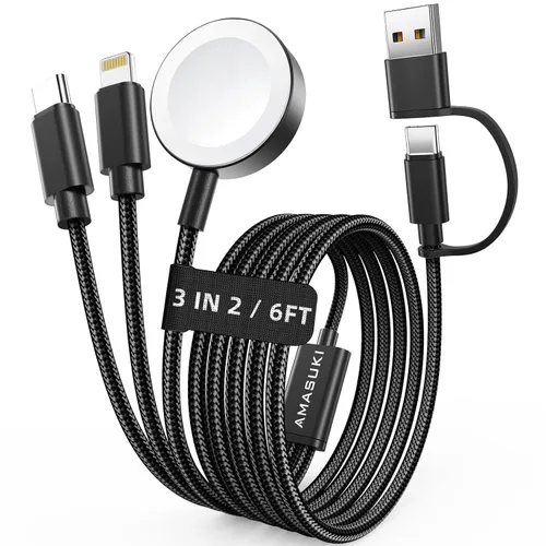 Vista 13 de Esenciales de viaje para Apple Watch, esenciales para acampar en cruceros, cable de carga múltiple, puertos de carga 3 en 2 para iWatch Series Negro