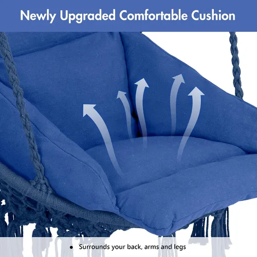Vista 5 de ANOW Hamaca de macramé resistente con soporte, silla colgante azul