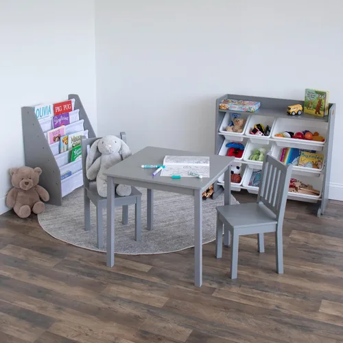 Vista 4 de Humble Crew Toddler Table and Chair Set for Kids, Wood Activity Furniture Gris