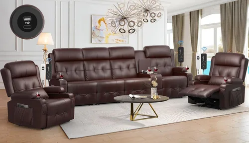 Vista 20 de Sofá reclinable, sofá reclinable con masaje de 3 plazas con gran capacidad de peso, sofá de dos plazas para RV con espacio libre con consola, USB