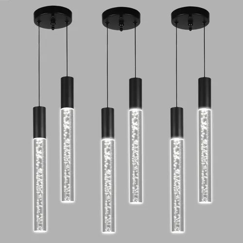Vista 13 de Moderna lámpara colgante dorada, 1 luz LED colgante de 3 colores, cable acrílico, luces colgantes de techo ajustables para cocina, isla, sala
